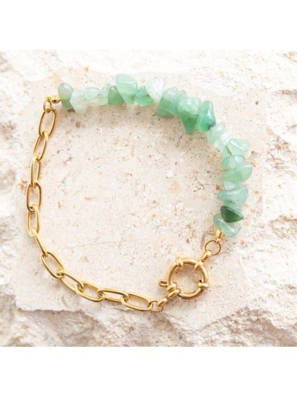 Green Aventurine Beaded Bracelet Gemstone Chips Bracelet Waterproof Gold Chain